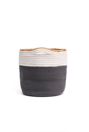 Grey and White Cotton Jute Basket